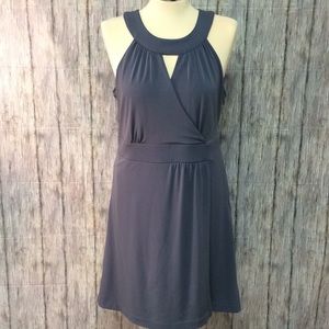 Banana Republic purple dress keyhole back front.